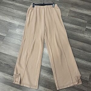 Aerie Cotton Blend Wide Leg Lounging Sweat pants, Brown, Size Medium